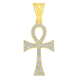 Jewelry America 14k Yellow Gold Cubic-Zirconia Egyptian Ankh Cross Pendant