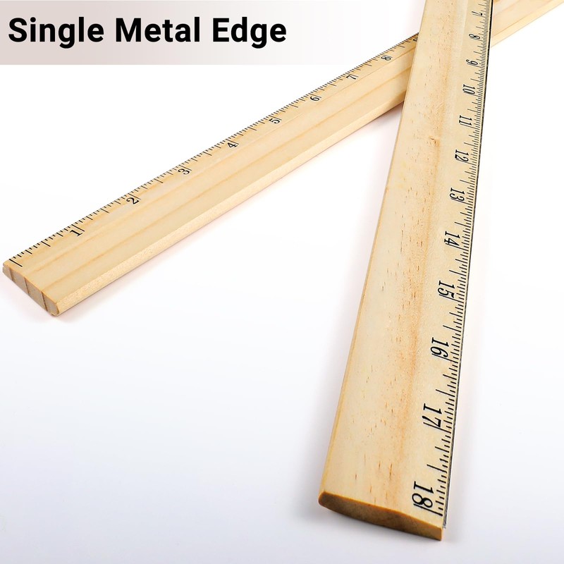 Tellegloww 12 Packs Wooden Rulers 18 Inch with Single Metal