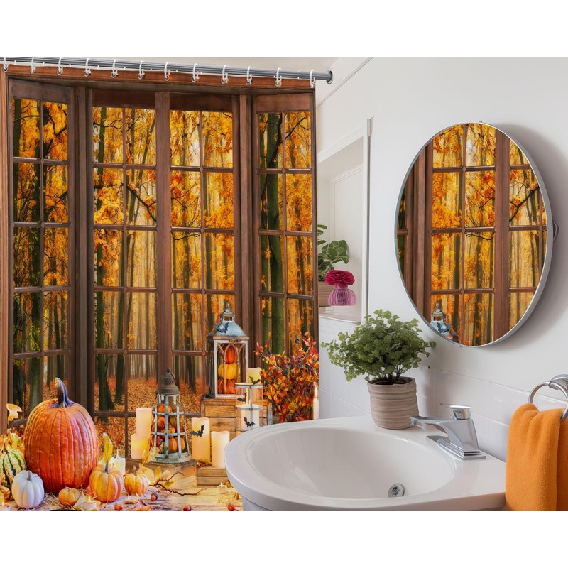 Leowefowa Fall Shower Curtain, Fall Thanksgiving Window Bathroom Curtain Decor