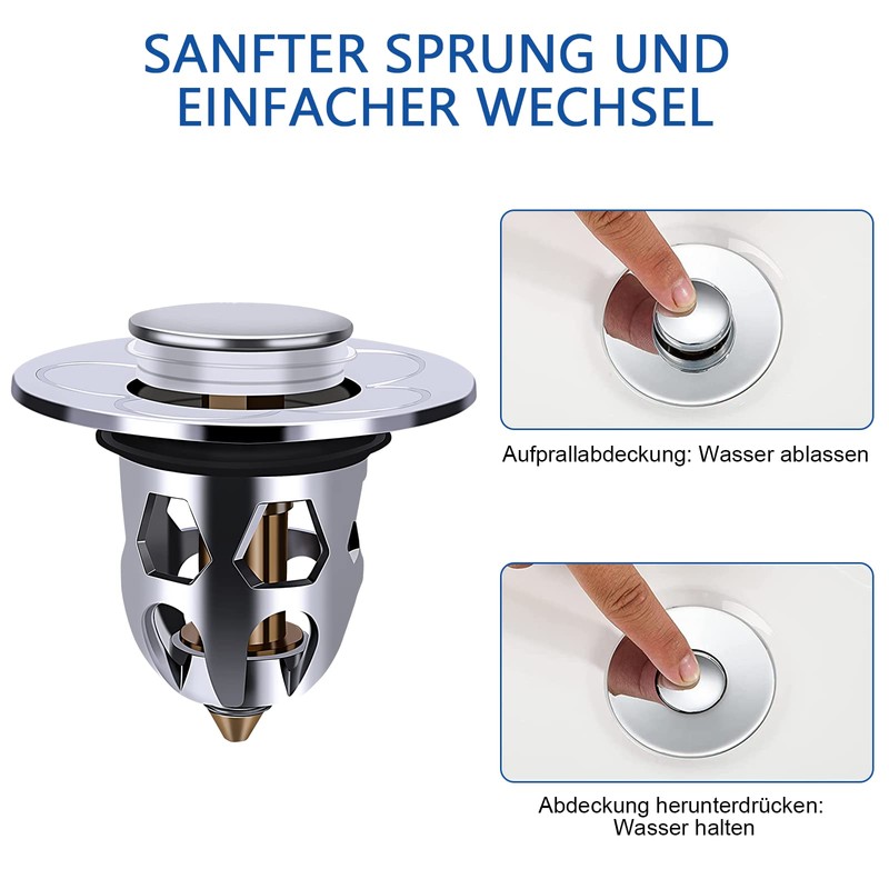 Sink Plug 2 Pieces, Universal Pop Up Drain Strainer Drain