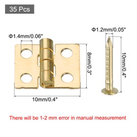 QUARKZMAN Pack of 35 Mini Hinges Antique Hinges Foldable Small Retro Hinges Brass with 140 Screws for Crafts for Cupboard Chest Wooden Box Model Making DIY Gold
