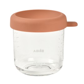 BEABA 8 oz Glass Baby Food Jars with Soft Silicone Air Tight Lids, Glass Storage Containers with Lids, Microwave and Freezer Safe Containers, Terracotta