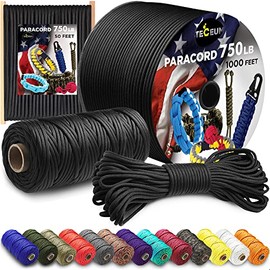 TECEUM Paracord Type IV 750 lb Black –100 ft – 4mm – 100% Nylon – Strong Tactical MIL–SPEC Parachute Cord 550 – Survival Rope Emergency para Cord –11 Strands Core Camping Hiking Military Gear 016a