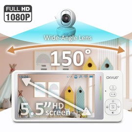Video Baby Monitor,1080P Full HD Ultra clear image quality,5.5" IPS Screen Monitor,Pan Tilt Camera,Range up to 1000ft,22h Battery Life, 2-Way Talk,Split Screen,Night Vision,Temperature Monitor,No WiFi