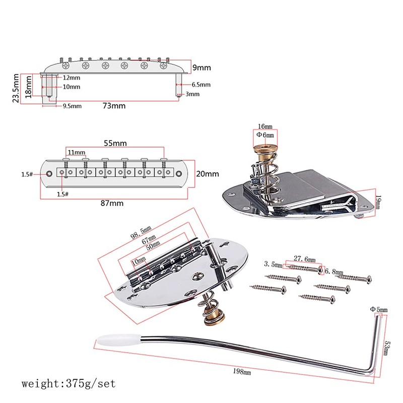 Alnicov Left handed Tremolo Vibrato Tailpiece Bridge Set for 6