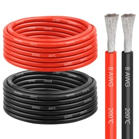 8 Gauge Silicone Wire (20ft Red & 20ft Black), 8 AWG Electrical Cable 0.08mm Tinned Copper Core High Temperature Resistant Wire, Soft and Flexible for RC Cars, Boat, Drones etc