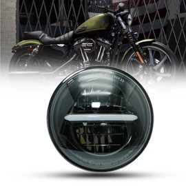 bamotoop 5.75 Inch LED Motorcycle Round Headlight E-Approved for Harley Davidson Dyna Street Bob Super Wide Glide Low Rider Night Rod Train Sportster Iron 883 Indian Scout Triumph (Black)