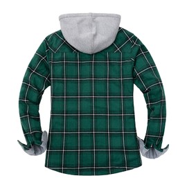 Women's Button Down Flannel Shirt Hoodies Jacket Thermal Fleece Lined Plaid Flannel Shirt with Hood Green L