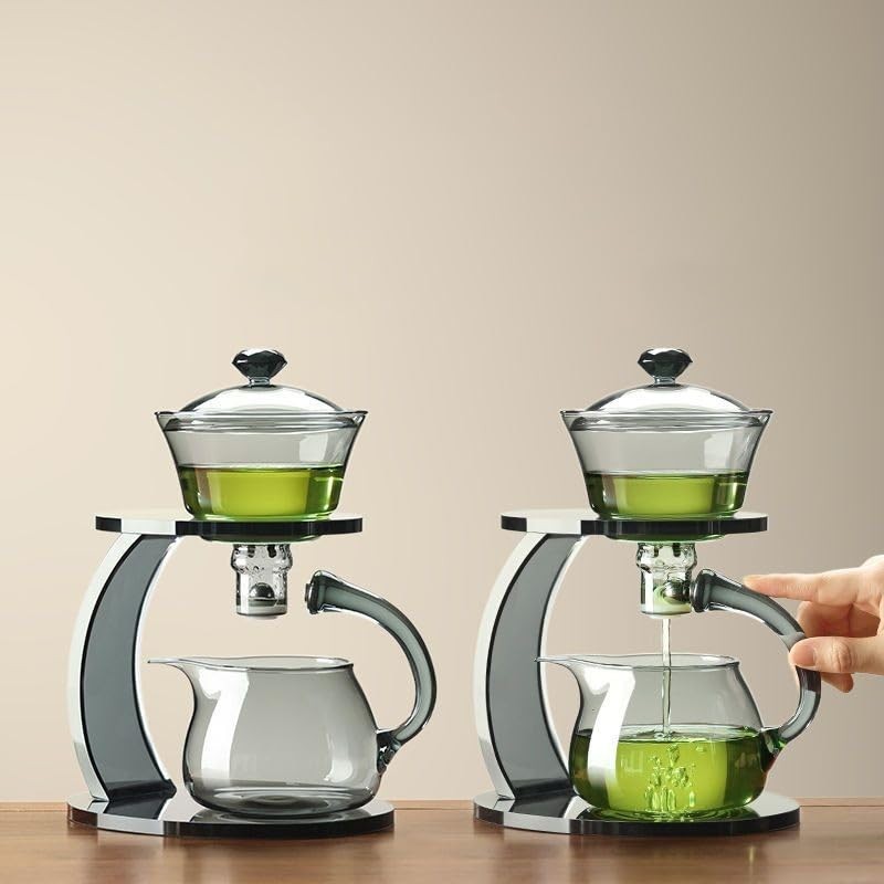 MOZEO Glass Teapot Set Semi Automatic Drip Rotating with Infuser