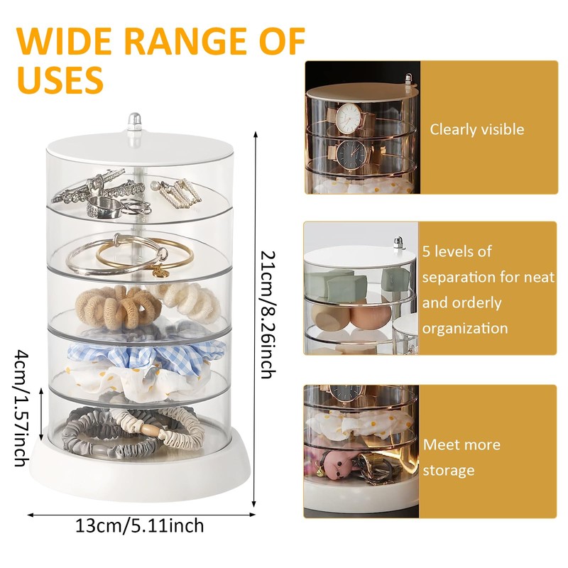 5 Tier Jewellery Storage 360 Degree Rotating Jewellery Box with