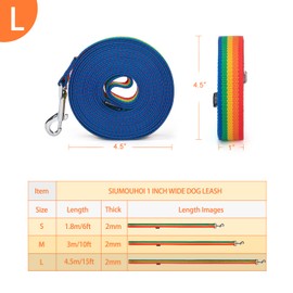 Siumouhoi Strong Durable Nylon Dog Training Leash, 1 Inch Wide Traction Rope, 6 ft 10ft 15ft Long, for Small and Medium Dog (Rainbow, 15 Feet)