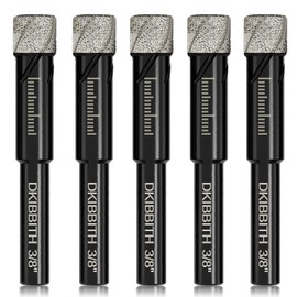 5-Pack 3/8" Dry Diamond Core Drill Bits Set, 10mm Tile Drill bits for Ceramic Porcelain Marble Granite Tile Stone Glass Brick, Integrated Coolant for Fast Dry Drilling, Round Shank, with Storage Case