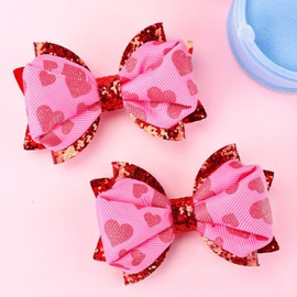 Valentine's Day Hair Bow Clips Hot Pink Ribbon Hair Clip Glitter Heart Hair alligator clip Cute love Hair Bow Barrette No-Slip Bowknot Hairpins Hairgrips Valentine's Day Hair Accessories for Woman