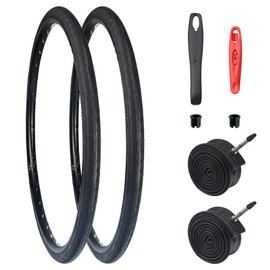 BALINGE Road Bike Tire 2 Pack 700 * 32C Bike Folding Replacement Tire for Bicycle, Wear-Resistant，2 Pack，Folding Bead，Black，2 Tires 2Tubes levers