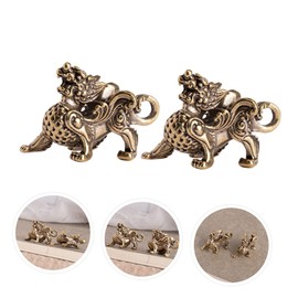 2pcs Unicorn Ornament Feng Shui Pi Yao Statue Wealth Prosperity Statue Auspicious Kylin Statues Feng Shui Figurine Mini Kylin Ornament Decor for Home Brass Modeling Mythical Beast
