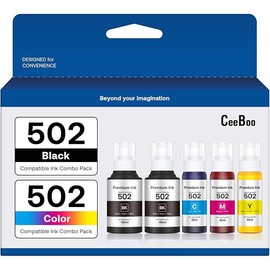 CEEBOO Refill Ink Bottle Replacement for Epson 502, 2 Black,Cyan,Magenta,Yellow, 5 Bottles
