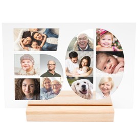 50. Geburtstag Frau Mann Geschenk Acrylglas Bild Fotogeschenk mit eigenem Foto personalisiertes Geburtstagsgeschenk Geschenkidee runder Geburtstag Fotocollage inkl. Holzfuß 20x30 cm