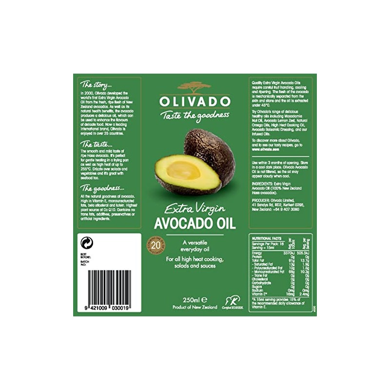 Olivado Extra Virgin C/P Avocado Oil 250ml