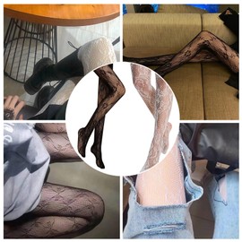 2pcs Women's Tights,Women's Fishnet Tights,Patterned Tights,Sexy Fishnet Black Stockings,Women's White Floral Tights (UK, Alpha, One Size, Regular, Regular, Rose Black + Flower Vine Black)