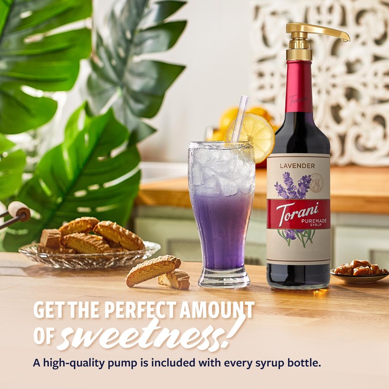 Torani Puremade Syrup, Lavender Flavoring for Drinks, Glass Bottle with