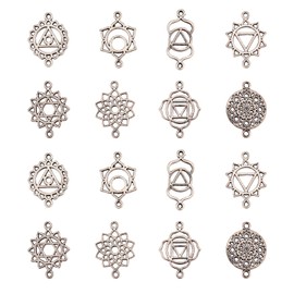 Airssory 80 Pcs 8 Styles Vintage Indian Chakra Theme Energy Charm Yoga OM Inspirational Hollow Links Connectors for Jewellery Making - 20x14mm