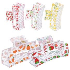 FRCOLOR 5Pcs Hair Claw Clips for Women Thin Thick Curly Hair Transparent Fruit Medium Hair Clips Hair Styling Tool