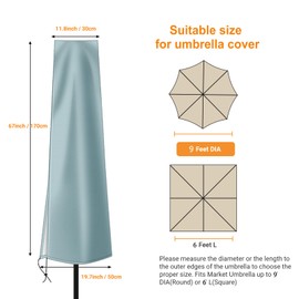 Dafire Patio Umbrella Cover for 7FT to 9FT Patio Umbrellas,1.7m Parasol Covers (Grey 420D),Oxford Fabric Waterproof Market Umbrella Cover with Zip,Parasol Covers for Outdoor Umbrellas with Rod