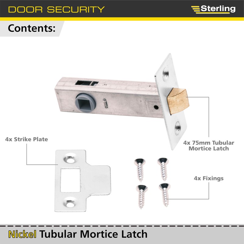 Sterling TML130 NP 3.0" Tubular Mortice Latch, Nickel, 4 Pack