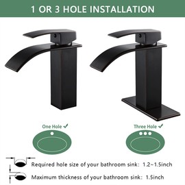 VOTON Bathroom Faucets Oil Rubbed Bronze Modern Waterfall Bathroom Sink Faucet Single Handle Bathroom Faucet for 1 or 3 Holes with Deck Plate, Rv Sink Camper Farmhouse Bathroom Utility Remodel Faucet
