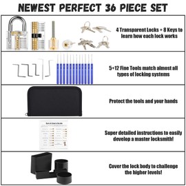 Lock Pick Set, [36 Pcs] [Difficulty Upgraded] Diyife Premium Practice Lock Picking Tools with 4 Transparent Training Padlocks for Lockpicking, Guide for Beginner and Locksmith Training (Blue)