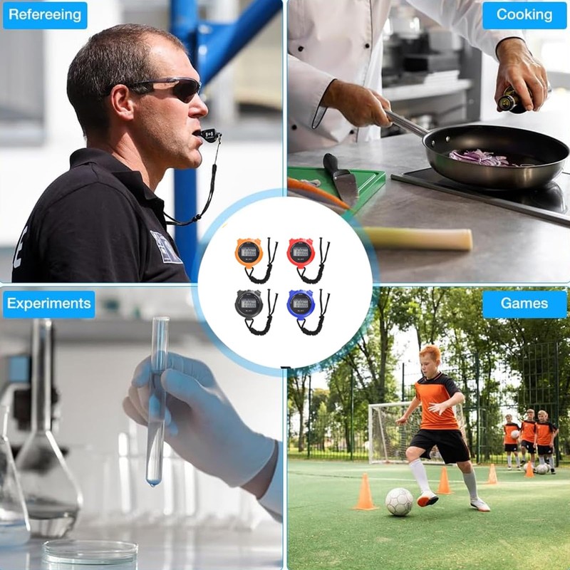 4 Pcs Sports Stopwatch Timer, Lap Split Digital Stopwatch with