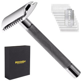 Störtebekker® Solingen Premium Safety Razor with Steel Handle – Includes Shaving Guide [10 Störtebekker Blades] – Gift Idea – Premium Quality Stainless Steel Wet Razor Set – Made in Germany
