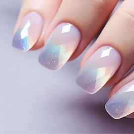 24 Pcs Cat Eye Autumn Press on Nails Square Medium - MINGCHUN Fall Aurora Fake Nails Press ons French Nail Tips Design Full Cover False Nails Glue on Nails Stick on Nails Acrylic Nail Art Kit