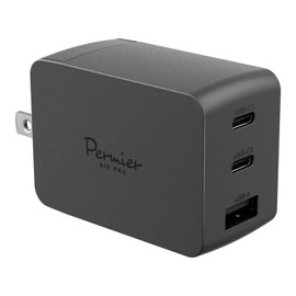 Tama Electronics PD65W Compatible Ultra-Compact AC Charger with GaN (Gallium Nitride), Equipped with USB x3 Ports (USB-C x2, USB-A x1), Foldable Plug, Permier AIR PRO PR-AP148UC2K Black, PPS