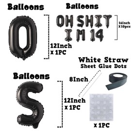 Oh I’m 14! Latex Balloons 16 Inch Black Hallo Twenty Five Cheers to 14 Years Old Theme Decor for Man Woman Happy 14th Birthday Party Photo Studio Prop Flag Decorations Favors Supplies