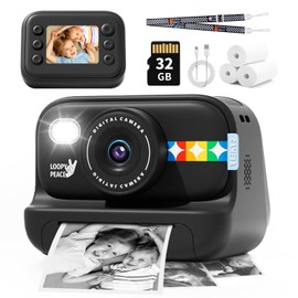 JOYTRIP Instant Print Camera for Kids, Christmas Birthday Gifts for Boys Girls Age 3-12, 48MP Photos 1080P Digital Video Camera, Portable Travel Toddler Toy with 32GB Card Black