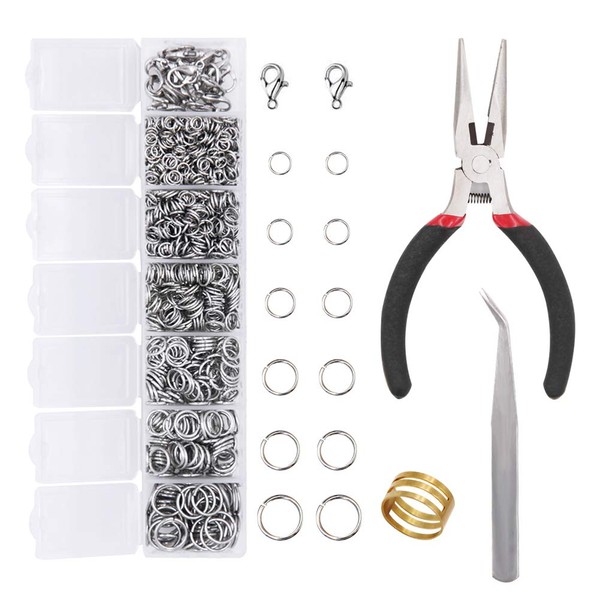 EuTengHao 1504pcs Open Jump Ring and Lobster Clasps Kit Include Pliers Tweezers Jewelry Making Repair Supplies Kit with Jewelry Making Accessories for Necklace Making Repair (Silver)