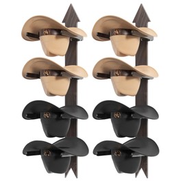 Cowboy Hat Rack for Wall, Cowboy Hat Holder Wall Mount Holds up to 4 Hats, Wooden Western Rustic Metal Hat Hanger with Arrow Sign Board, Hat Organizer for Western Hat, Fedora, Sun Hats (2 pack)