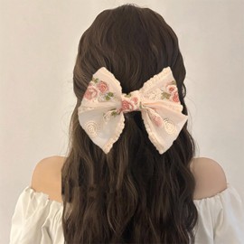 Xduargs Wedding Lace Bow Hair Barrettes Large Tulle Bow Barrettes Vintage Lace Ribbon Bow Hair Clip Pins Lace Flower French Bowknot Hairclip Hair Accessories for Women Headdress（Style C）