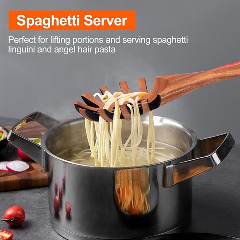 Wooden Pasta Spoon,Wooden Spaghetti Fork,26 Cm Long Hand Noodle Spoon,Pasta