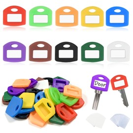 Minfuerang Set of 30 Key Caps with Labels, Square Plastic Caps for Easy Identification of Flat House Keys in 10 Colours (30)