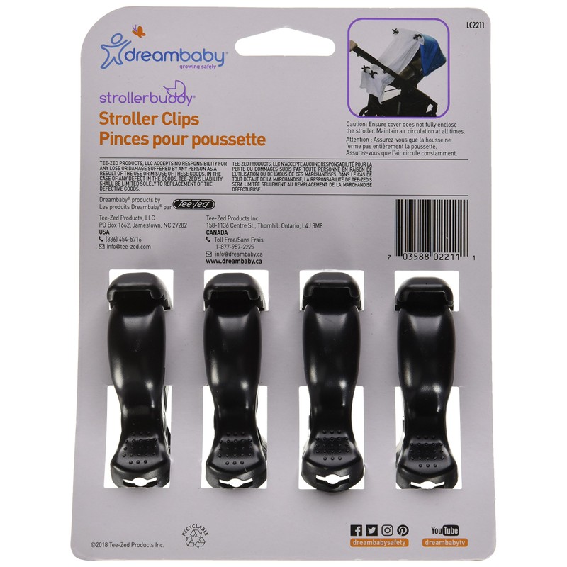 Dreambaby Clips para Carriola Strollerbuddy, color Negro Blanco, 4 piezas