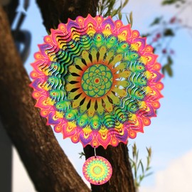TFANUO 3D Mandala Wind Chime 30 cm Stainless Steel Hanging Wind Spinner Metal Art Kinetic Decor Garden Outdoor Decorations