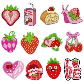 Attuslla Pack of 12 patches, strawberry patches, iron-on patches for crafts, DIY, clothing, dress, hat