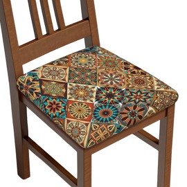 Mouxue Seat Covers for Dining Room Chairsset of Set of 6, Colorful Vintage Bohemian Boho Mandala Floral Stretch Chair Seat Covers Cushion Slipcovers for Kitchen Office
