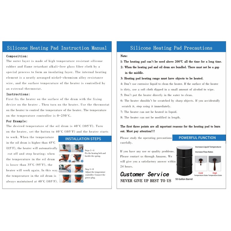 Drum Pail Heater Pad 55-Gallon - Nopwer Silicone Barrel Heat