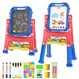 Amagoing Art Easel for Kids Age 3 4 5, Adjustable Standing Toddler Easel Drawing White Board Chalkboard with Painting Accessories, Birthday Gifts Learning Educational Toy for Boys Girl 3-5 Year Old