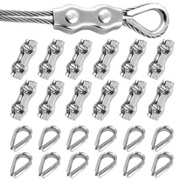 24 Stück Drahtseilklemmen Set mit 12 M3 Duplex Klemme Und 12 Drahtseil Kauschen 3mm, 304 Edelstahl Stahlseil Drahtklemme, Wiederverwendbare Seilklemmen für 3mm Stahlseil Seil, Wäscheleine, Markise