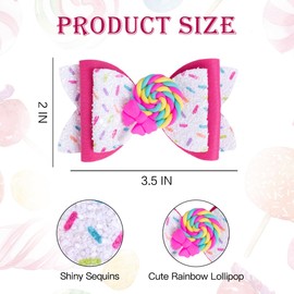 Beleki Lollipop Hair Bows for Girls, Glitter Hair Clips Sparkly Confetti Sprinkle Handmade Bows Metal Alligator Hair Pin Colorful Hair Accessories for Birthday Back to School Party Decor - Hot Pink