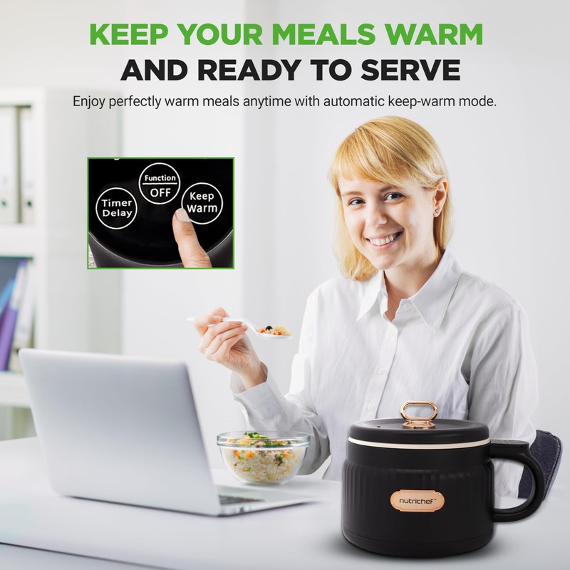 NutriChef 1.6 QT Portable Electric Rice Cooker & Lunch Maker